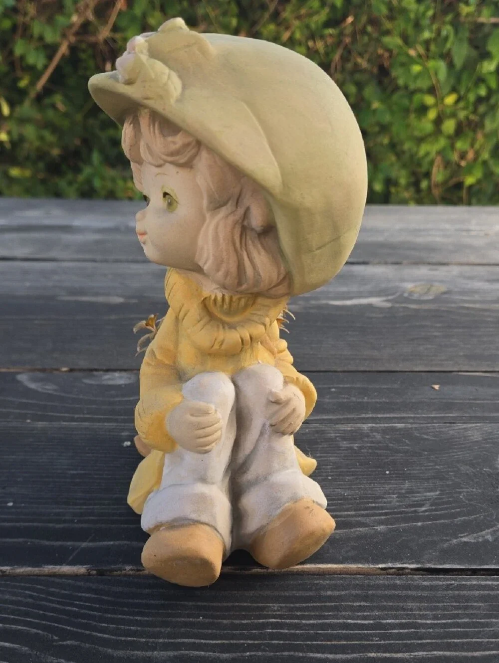 Vintage Yellow and Green Ceramic Girl Figurine Vase